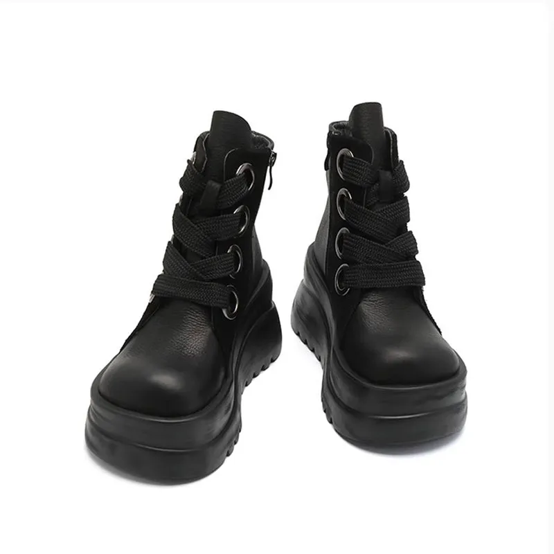 Lace up Martin Boots 90mm Platform Boots Handmade Combat Boots in Brown/Black/Green