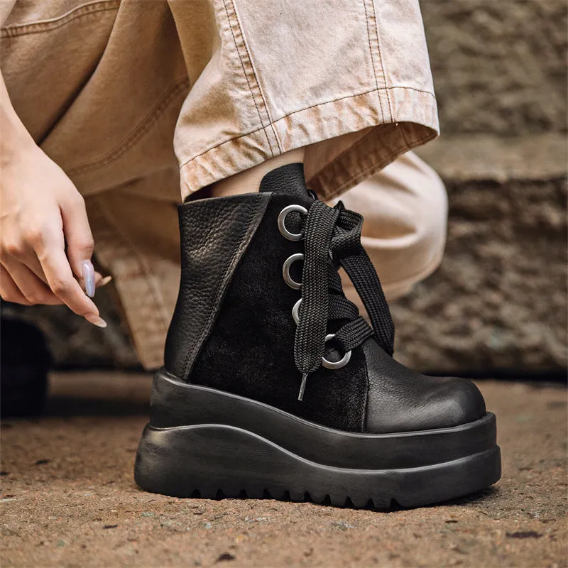 Lace up Martin Boots 90mm Platform Boots Handmade Combat Boots in Brown/Black/Green