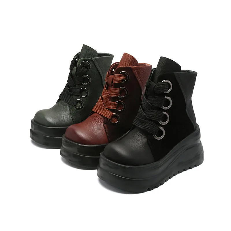 Lace up Martin Boots 90mm Platform Boots Handmade Combat Boots in Brown/Black/Green