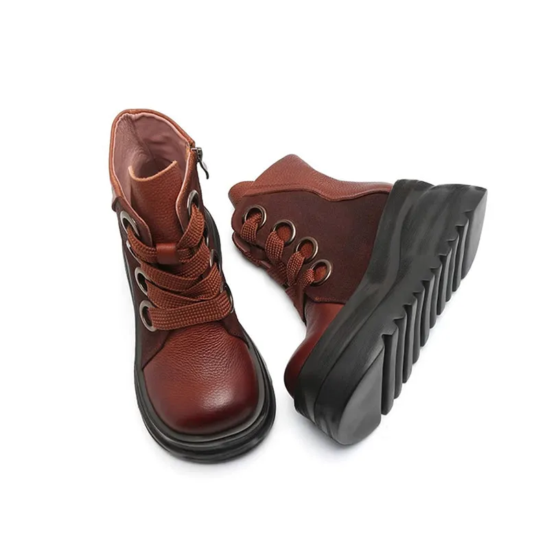 Lace up Martin Boots 90mm Platform Boots Handmade Combat Boots in Brown/Black/Green
