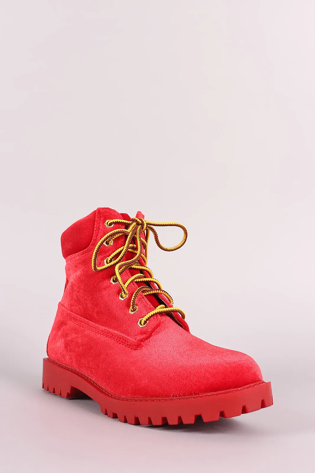 Liliana Velvet Combat Lace-Up Ankle Boots