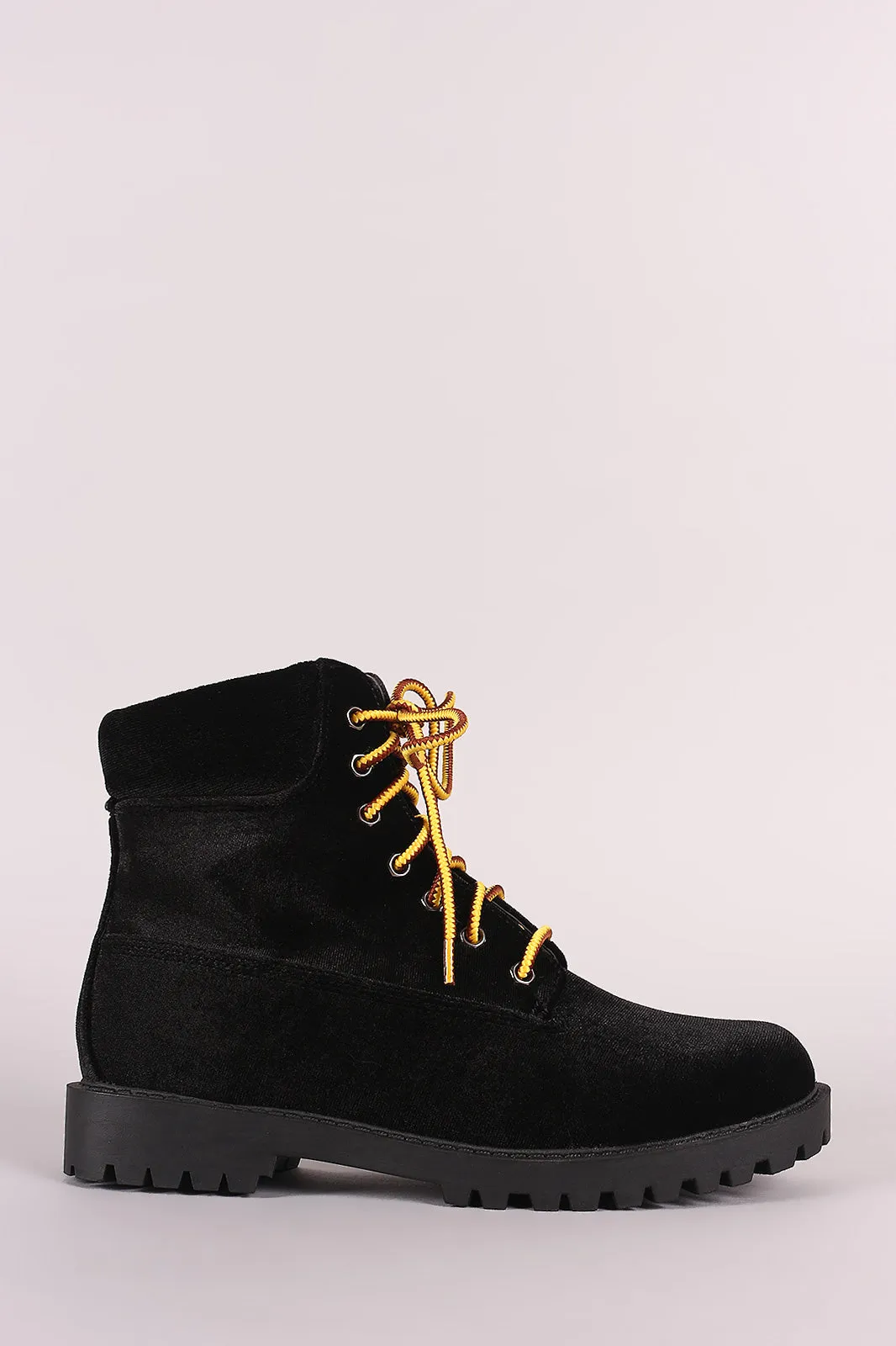 Liliana Velvet Combat Lace-Up Ankle Boots