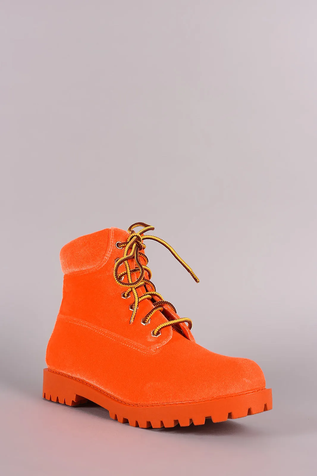 Liliana Velvet Combat Lace-Up Ankle Boots