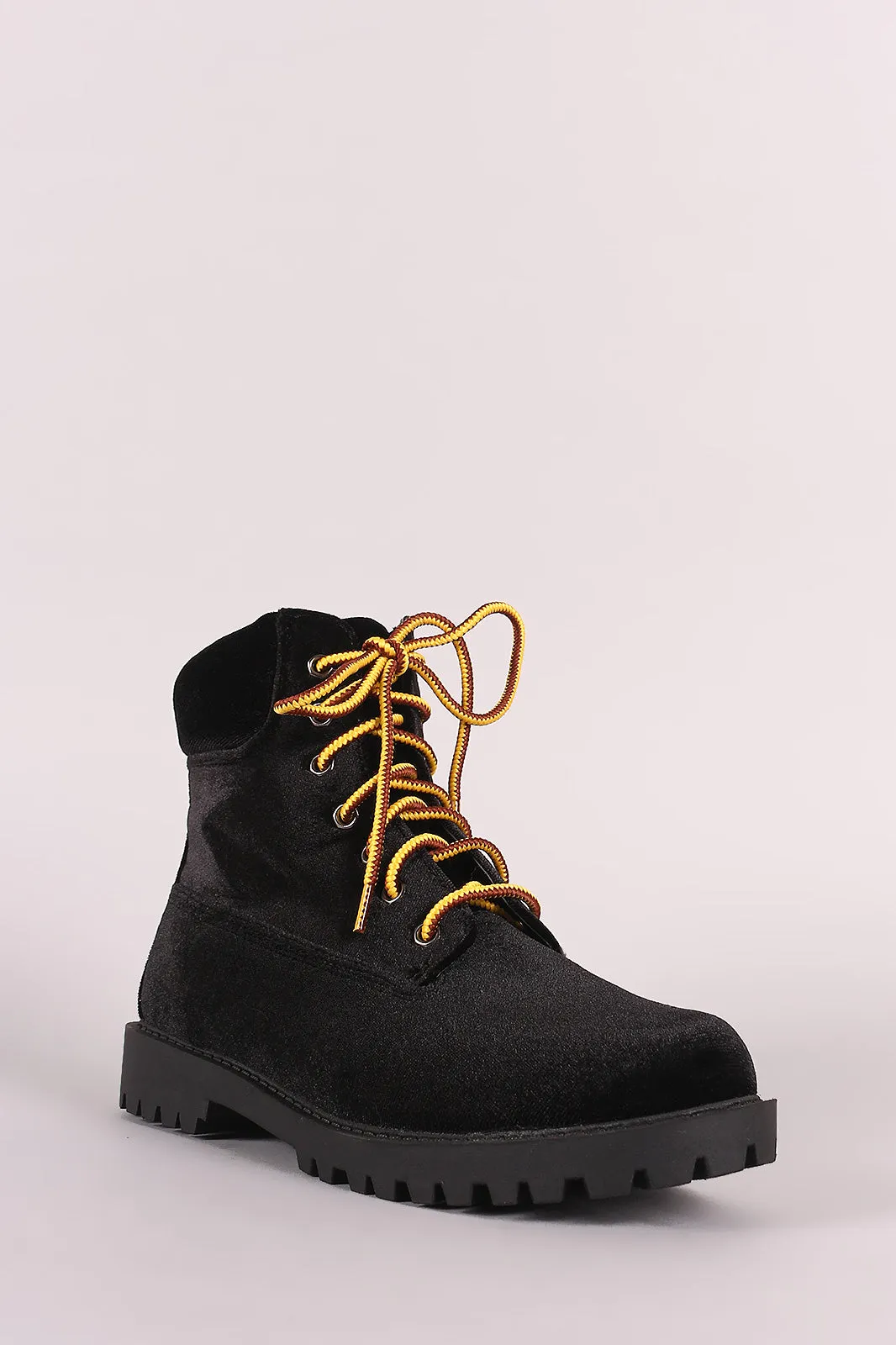 Liliana Velvet Combat Lace-Up Ankle Boots