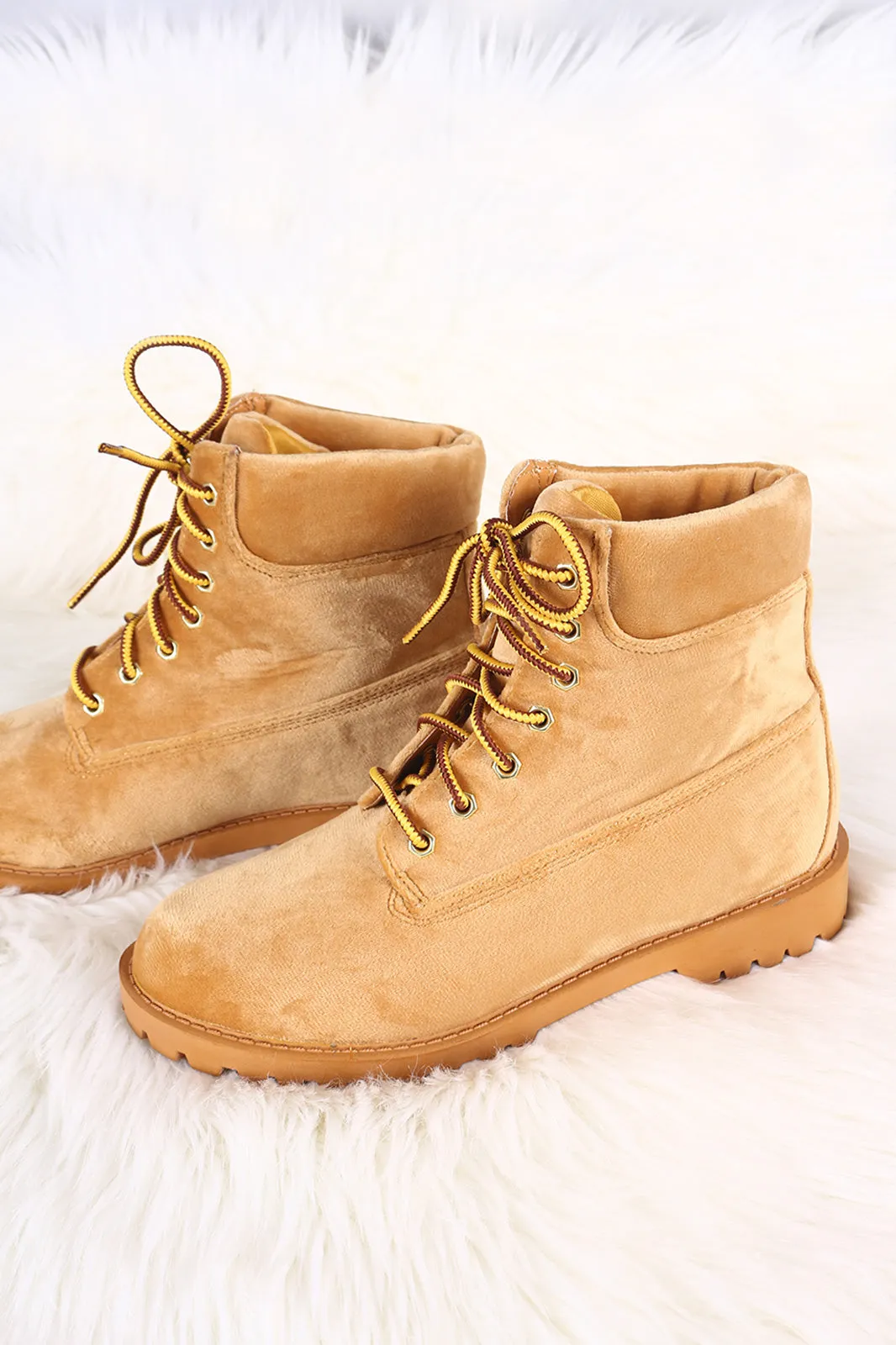 Liliana Velvet Combat Lace-Up Ankle Boots