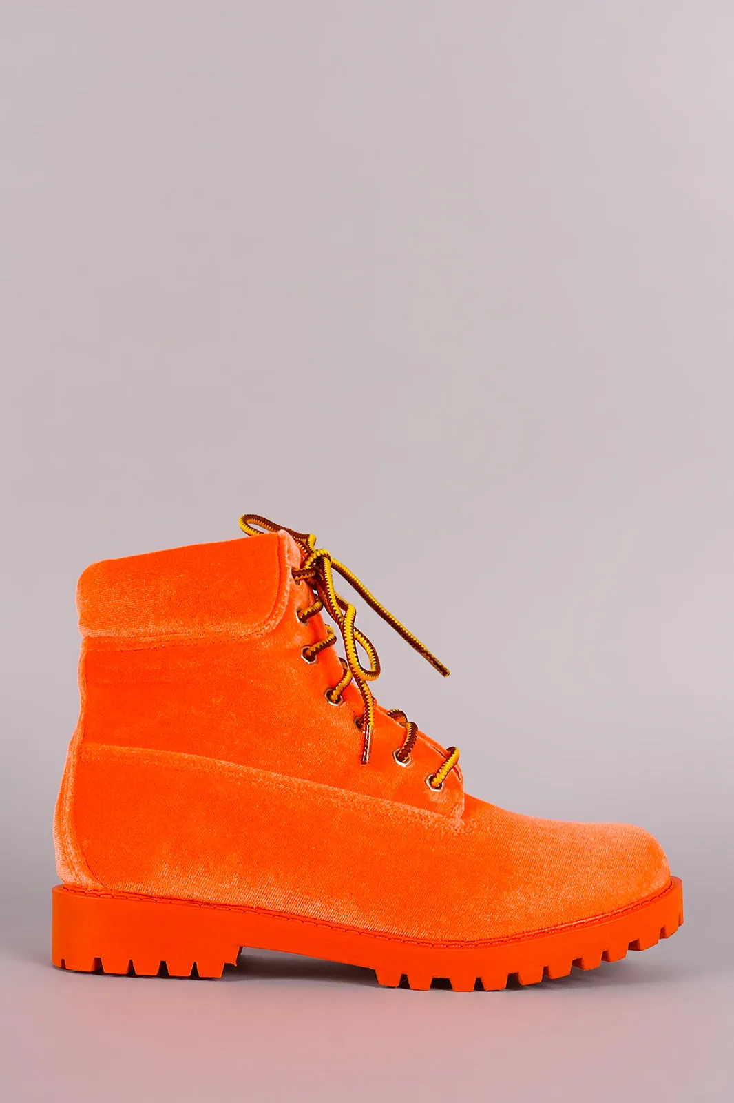 Liliana Velvet Combat Lace-Up Ankle Boots