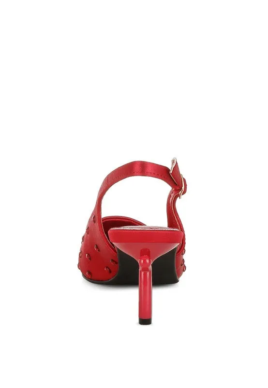Loved Satin Studded Kitten Heel Slingback