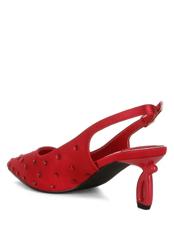 Loved Satin Studded Kitten Heel Slingback