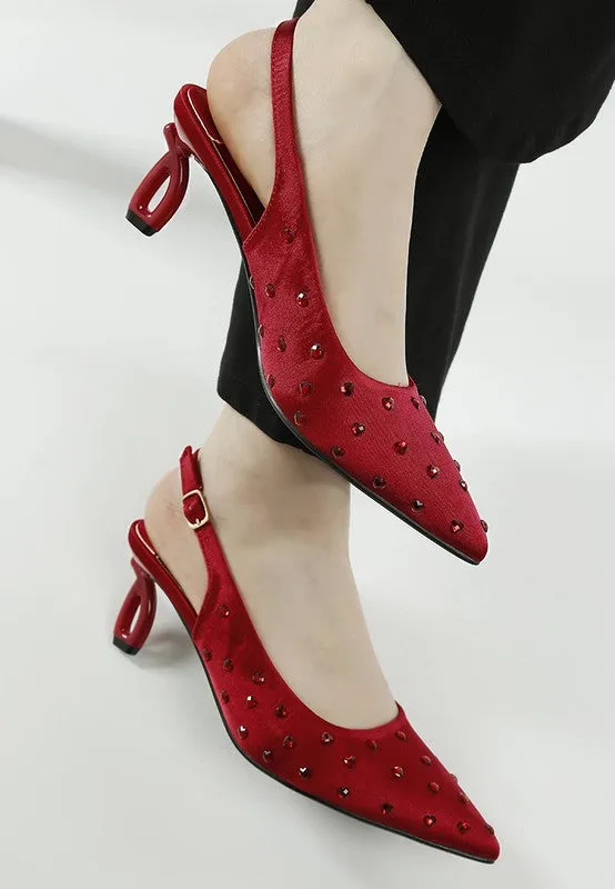 Loved Satin Studded Kitten Heel Slingback