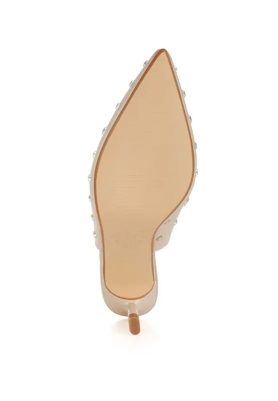 Loved Satin Studded Kitten Heel Slingback