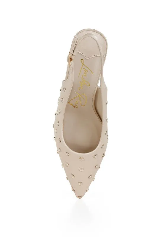 Loved Satin Studded Kitten Heel Slingback