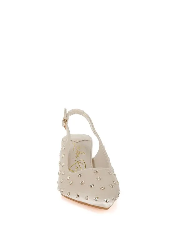 Loved Satin Studded Kitten Heel Slingback