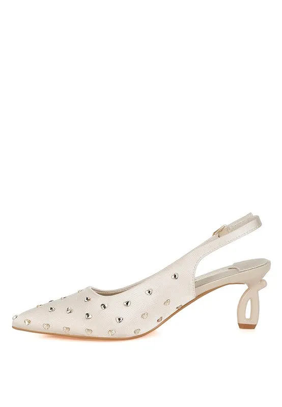 Loved Satin Studded Kitten Heel Slingback