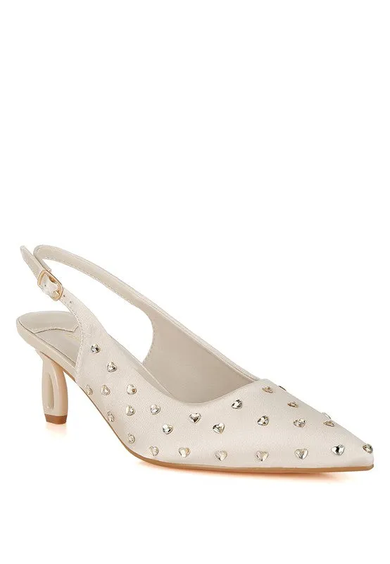 Loved Satin Studded Kitten Heel Slingback