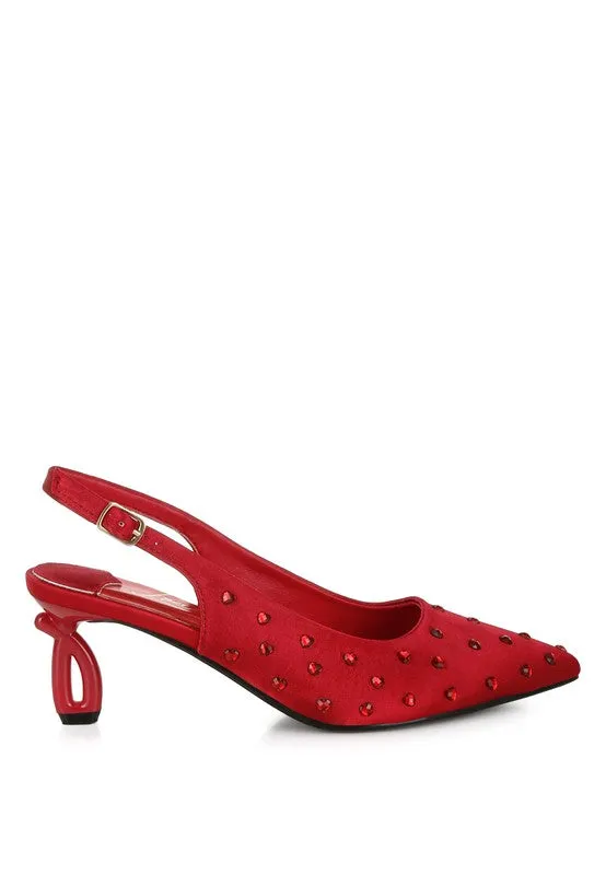 Loved Satin Studded Kitten Heel Slingback