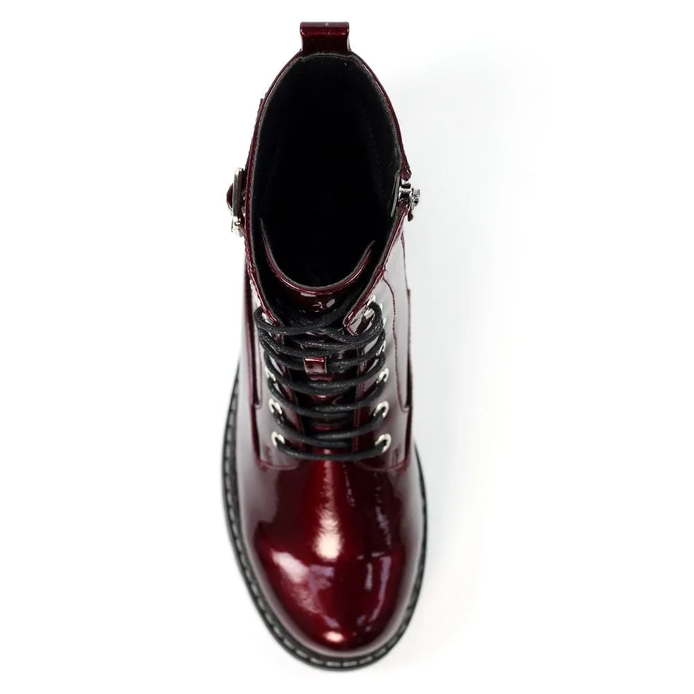 Lunar GLW030 Parlour Ladies Burgundy Zip & Lace Ankle Boots