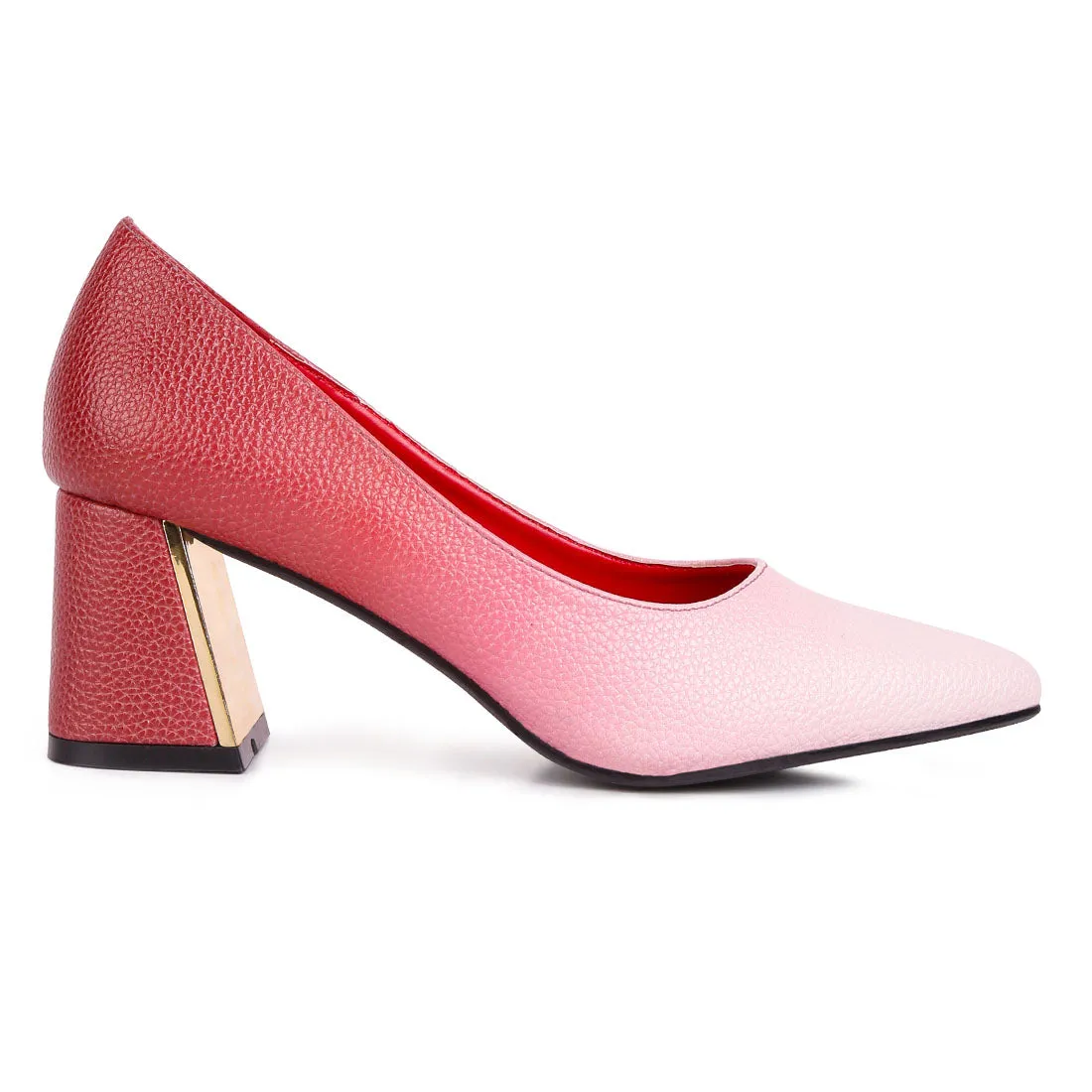 Metallic Accent Block Heel Pumps