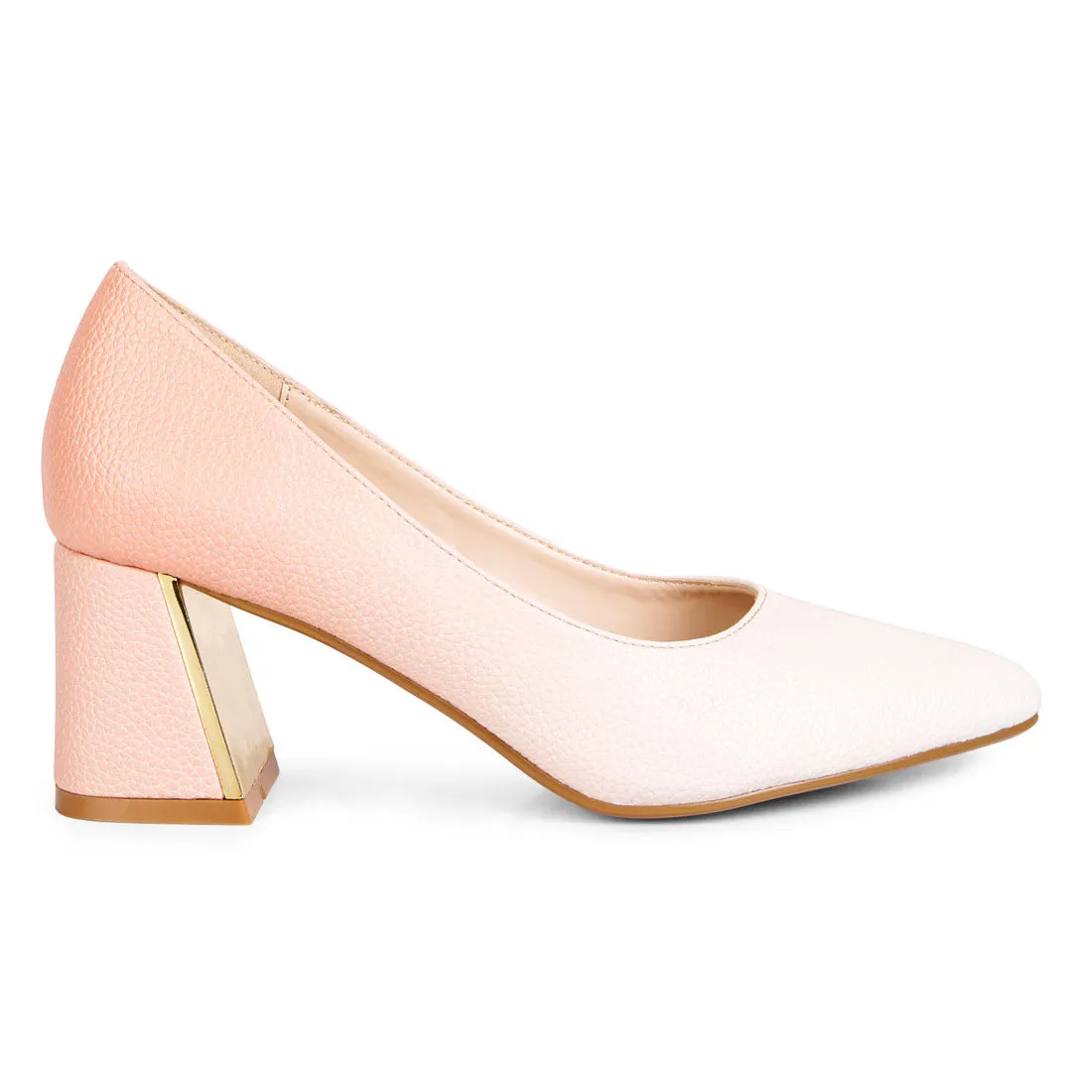 Metallic Accent Block Heel Pumps