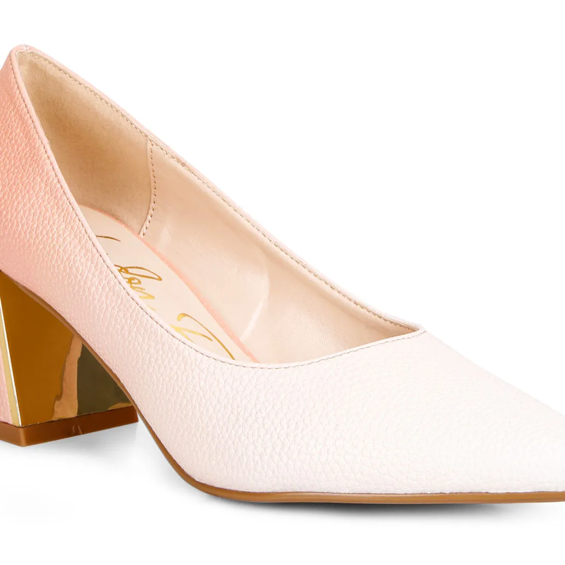 Metallic Accent Block Heel Pumps