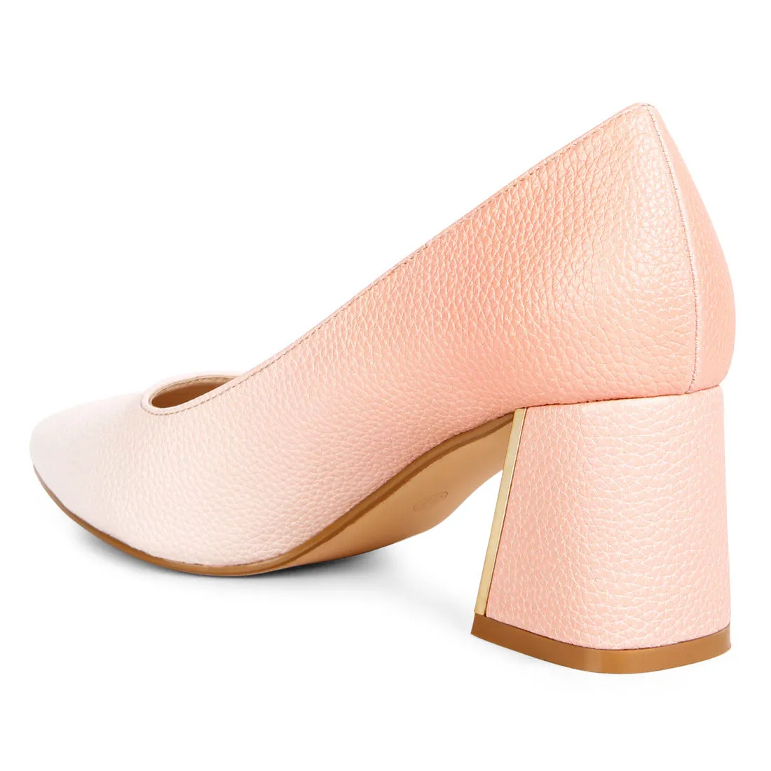 Metallic Accent Block Heel Pumps