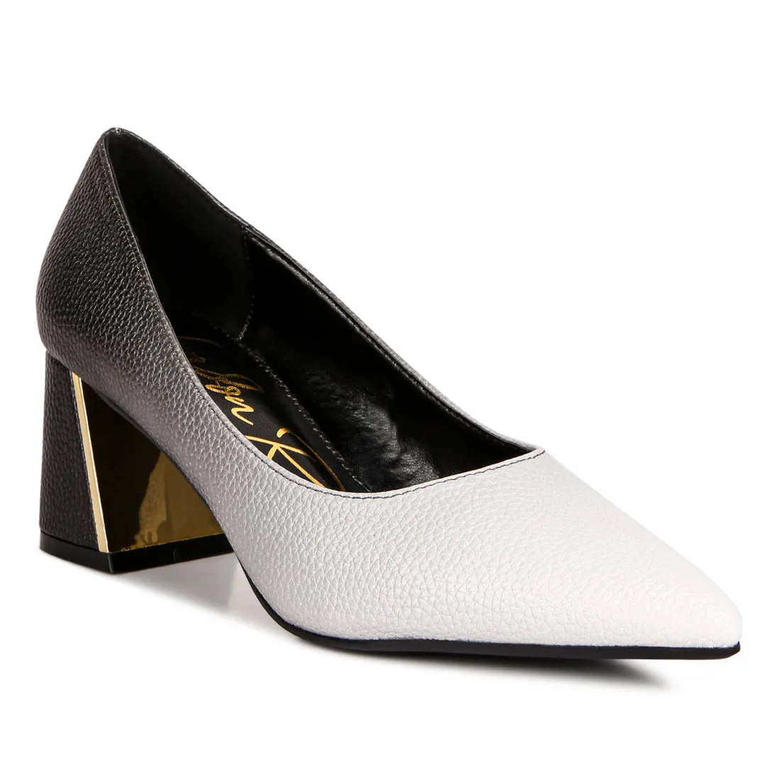 Metallic Accent Block Heel Pumps