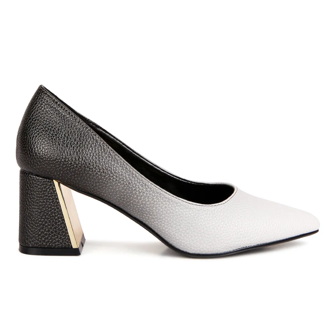 Metallic Accent Block Heel Pumps