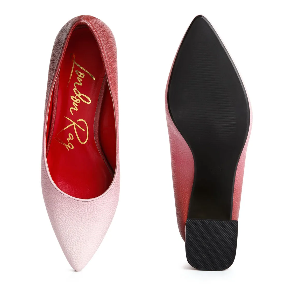 Metallic Accent Block Heel Pumps
