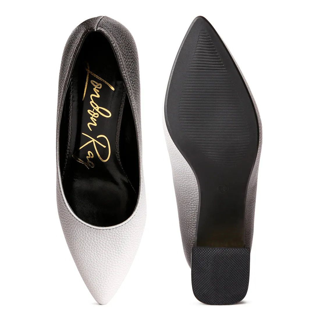 Metallic Accent Block Heel Pumps