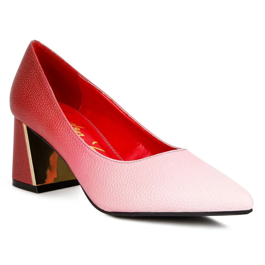 Metallic Accent Block Heel Pumps