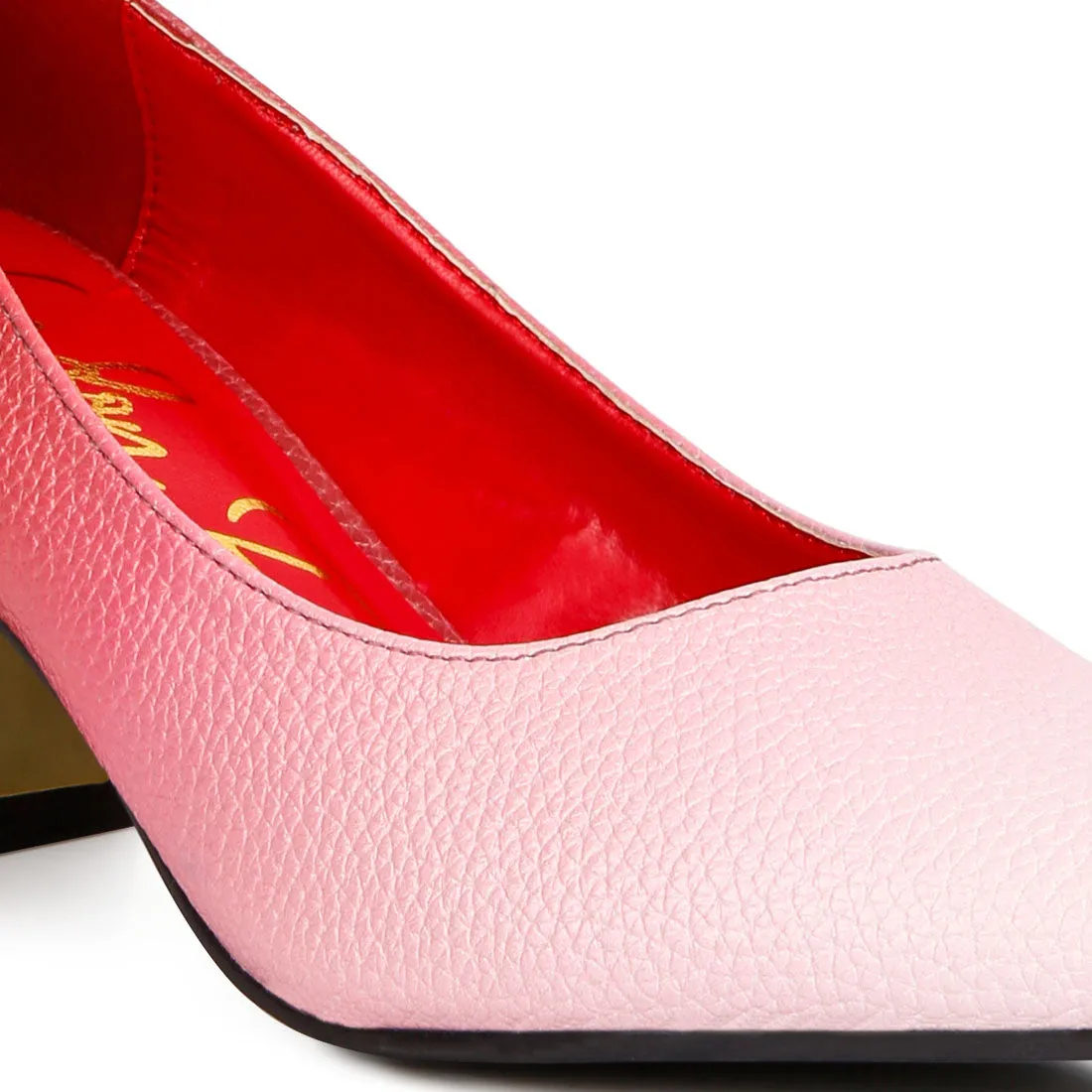 Metallic Accent Block Heel Pumps