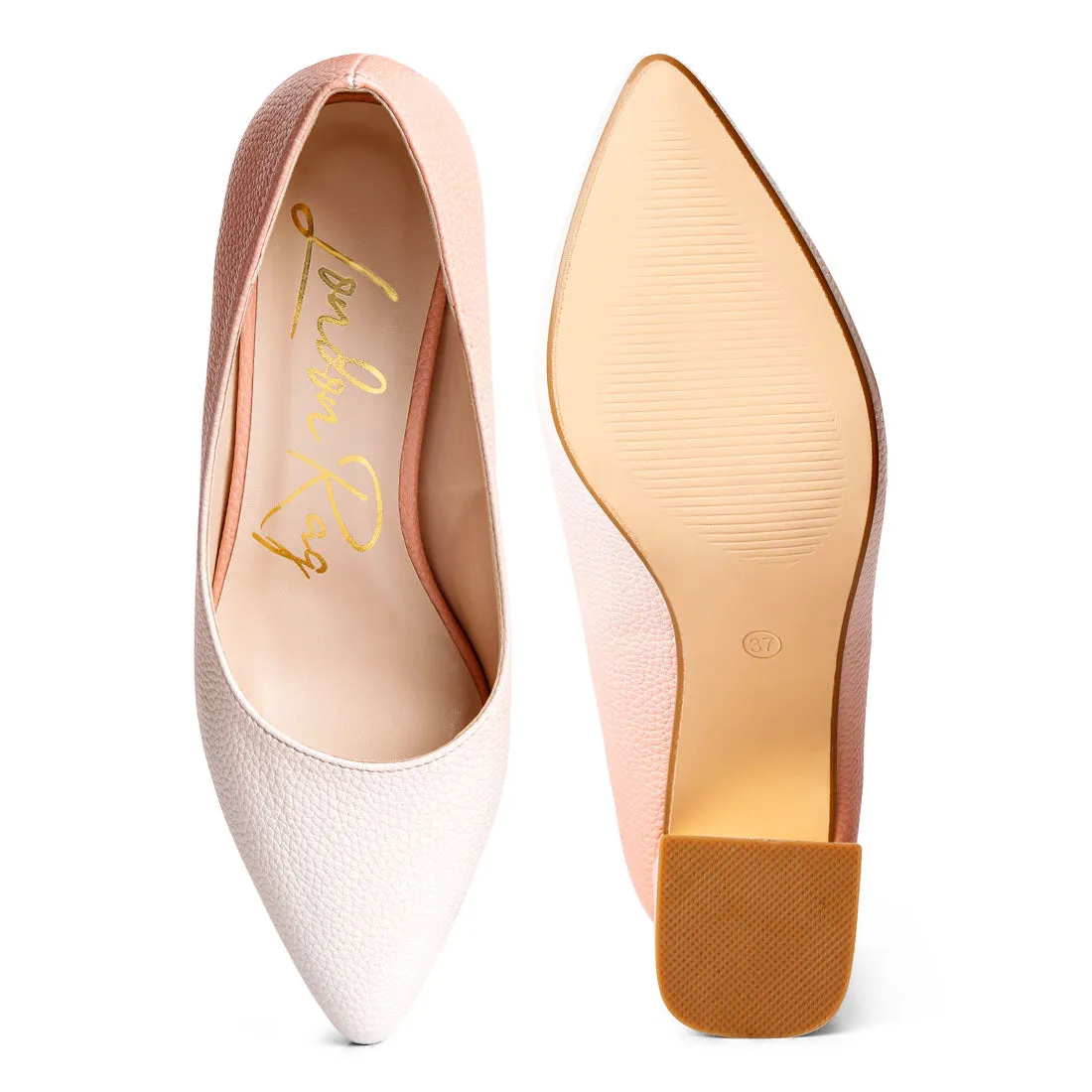 Metallic Accent Block Heel Pumps