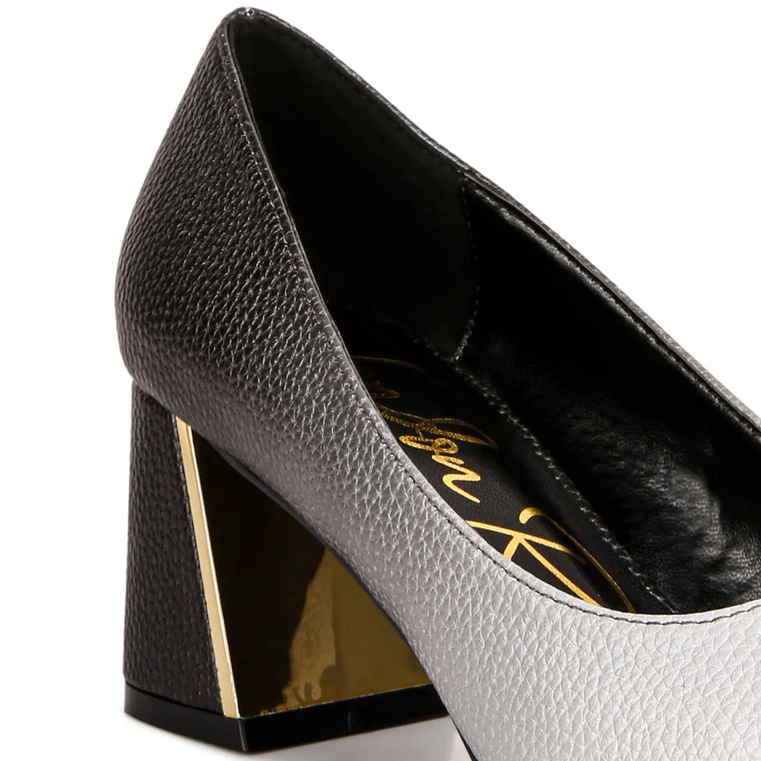 Metallic Accent Block Heel Pumps