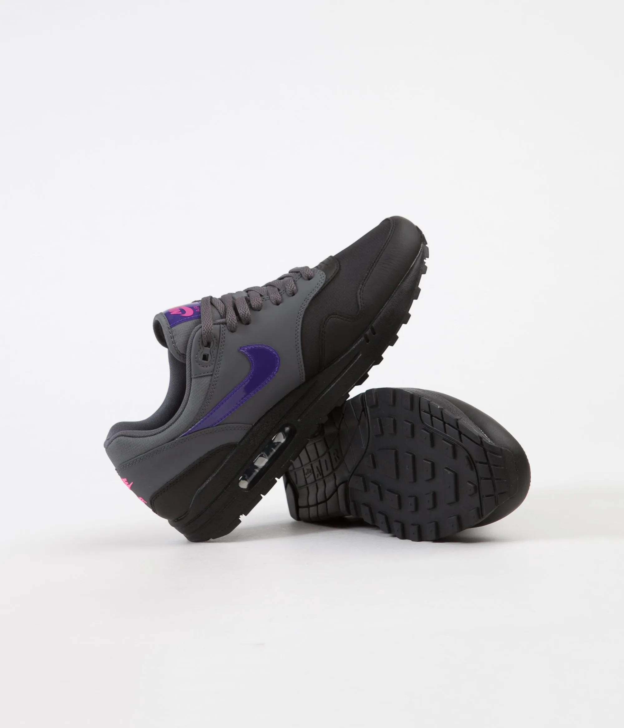 Nike Air Max 1 Shoes - Dark Grey / Fierce Purple - Black - Pink Blast