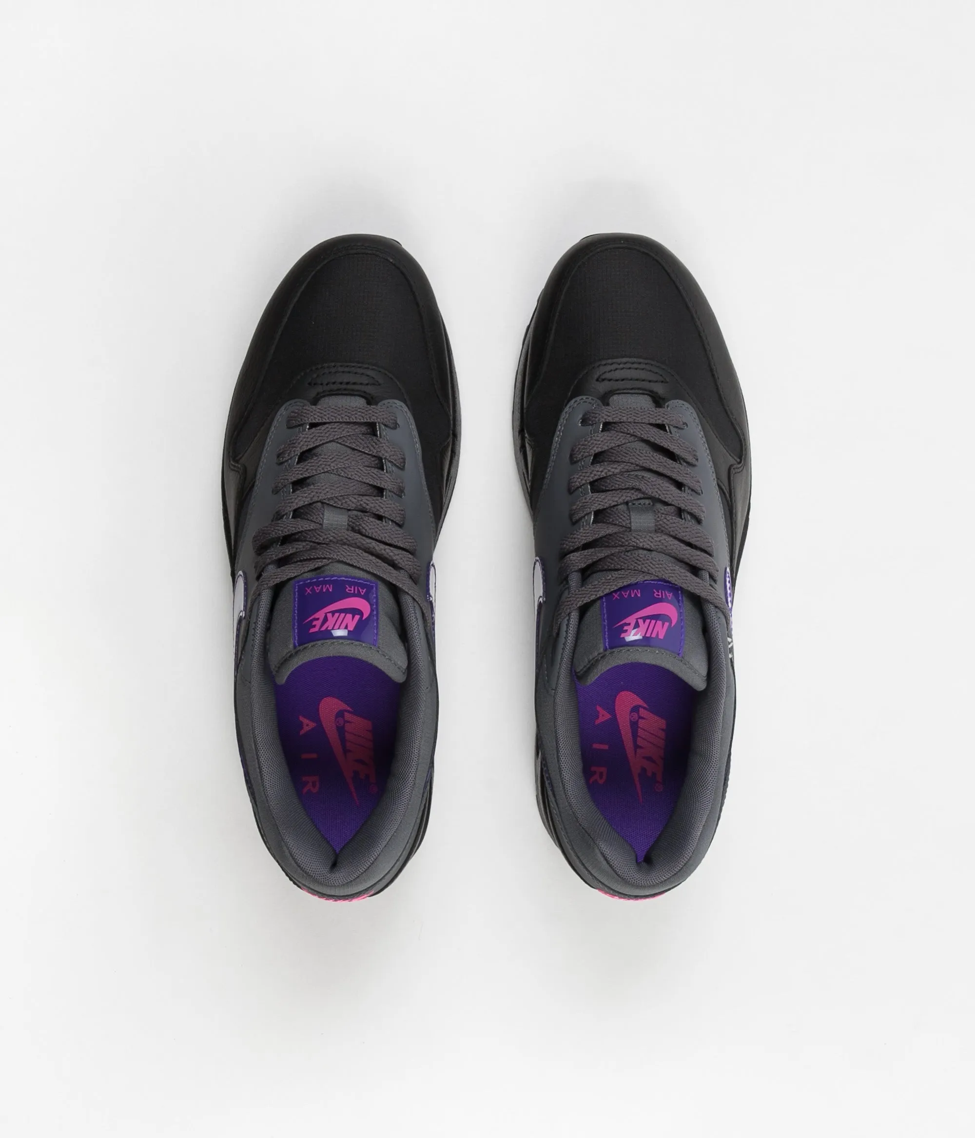 Nike Air Max 1 Shoes - Dark Grey / Fierce Purple - Black - Pink Blast
