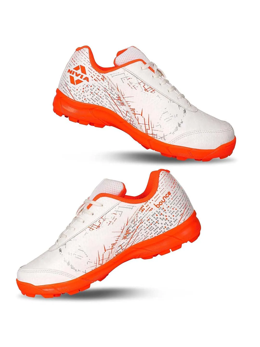Nivia Bounce Cricket Shoe For Men With Synthetic Leather Upper/Sports Shoes/Eva Sockliner For Sports/ (White/Orange)