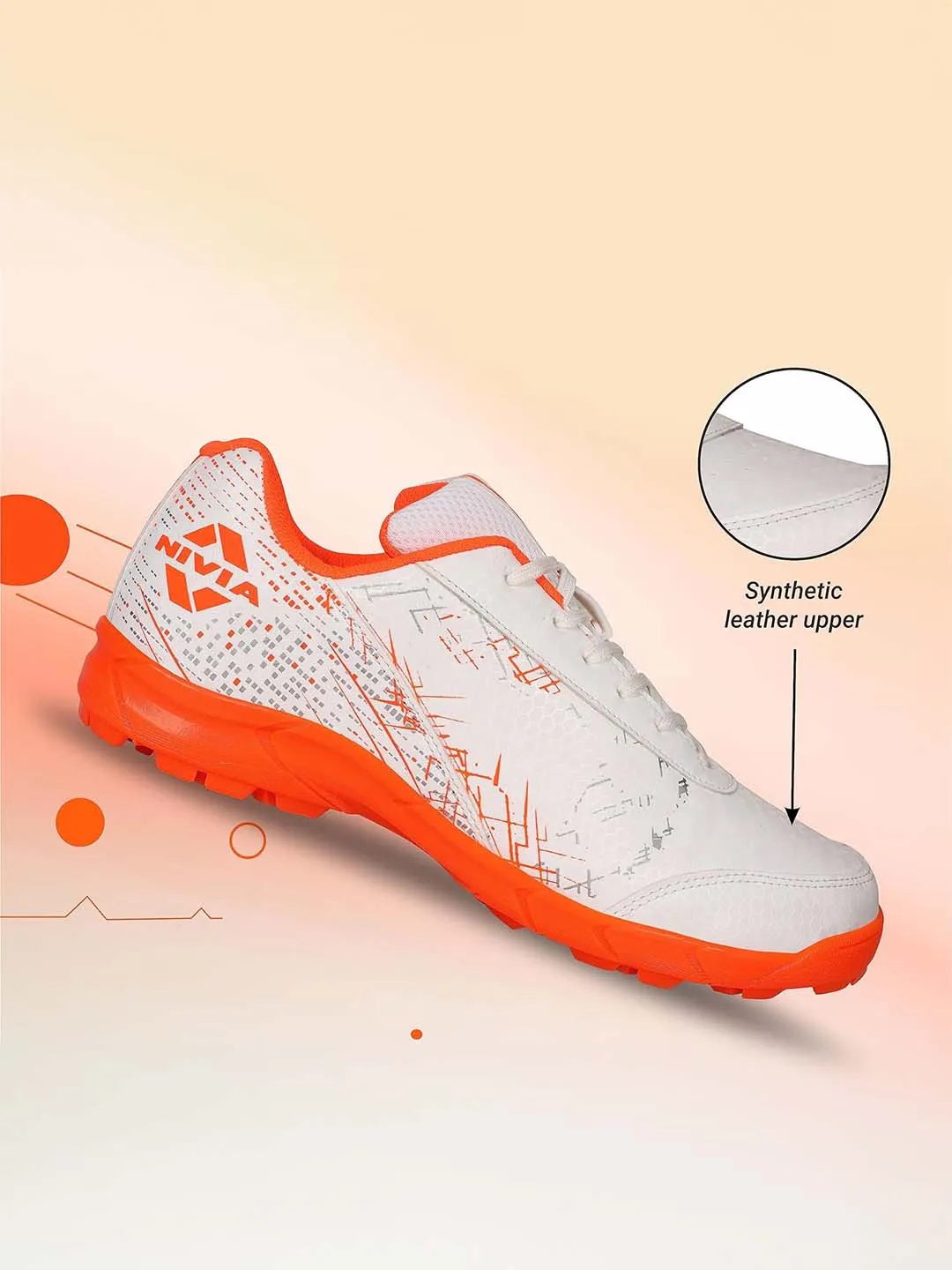 Nivia Bounce Cricket Shoe For Men With Synthetic Leather Upper/Sports Shoes/Eva Sockliner For Sports/ (White/Orange)