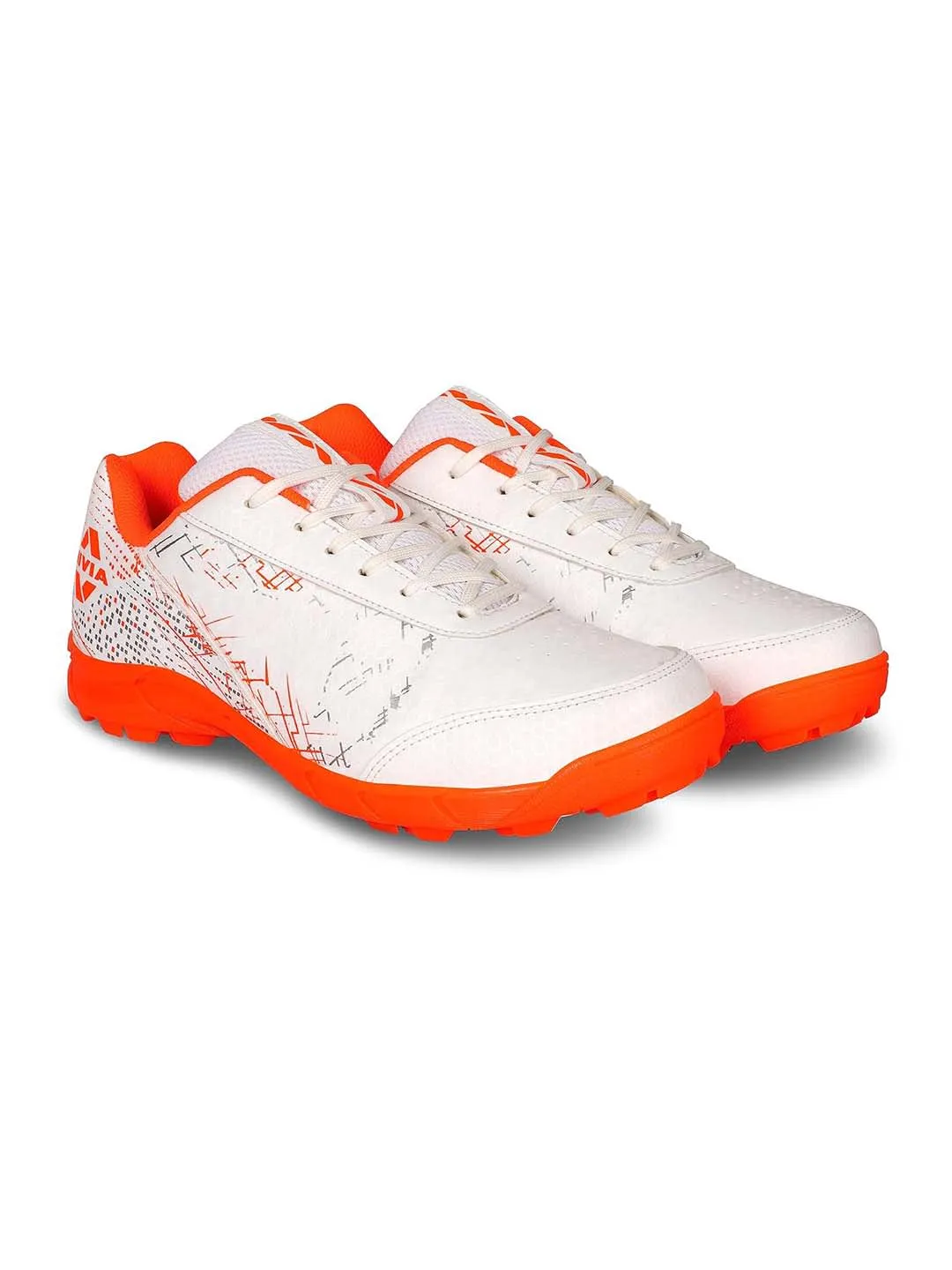 Nivia Bounce Cricket Shoe For Men With Synthetic Leather Upper/Sports Shoes/Eva Sockliner For Sports/ (White/Orange)