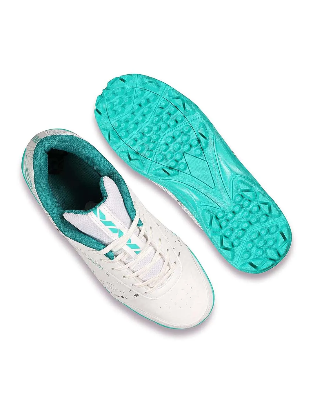 Nivia Bounce Cricket Shoe For Men With Synthetic Leather Upper/Sports Shoes/Eva Sockliner For Sports/ (White/Turquoise)