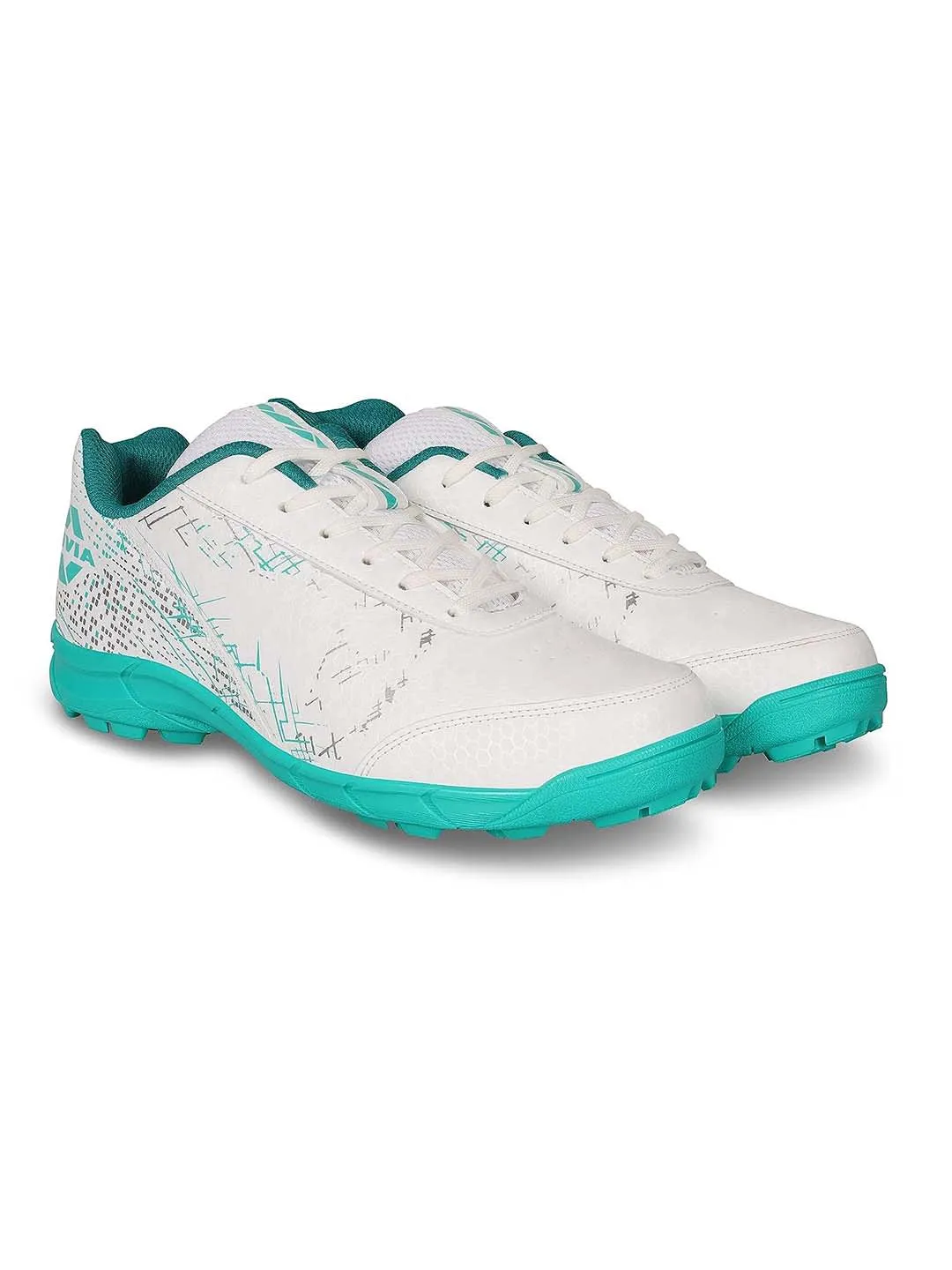 Nivia Bounce Cricket Shoe For Men With Synthetic Leather Upper/Sports Shoes/Eva Sockliner For Sports/ (White/Turquoise)