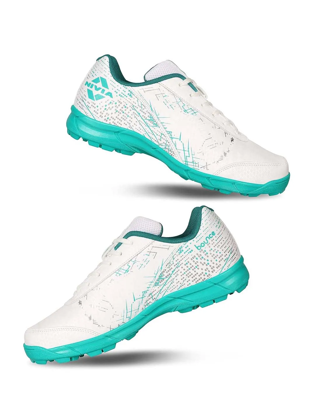 Nivia Bounce Cricket Shoe For Men With Synthetic Leather Upper/Sports Shoes/Eva Sockliner For Sports/ (White/Turquoise)