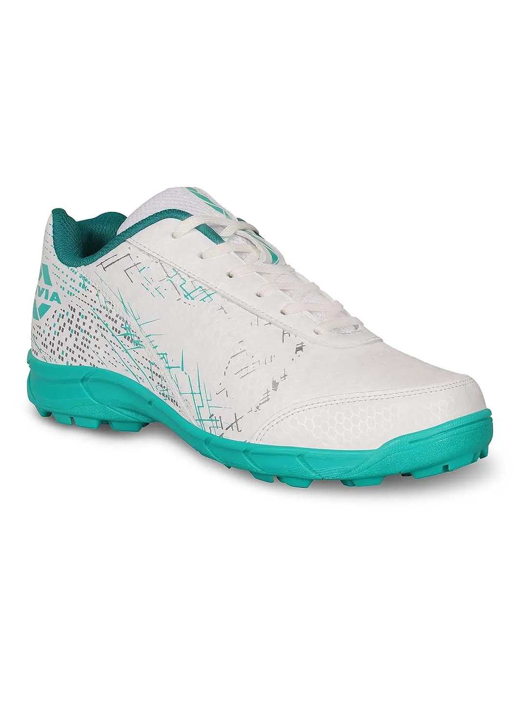 Nivia Bounce Cricket Shoe For Men With Synthetic Leather Upper/Sports Shoes/Eva Sockliner For Sports/ (White/Turquoise)