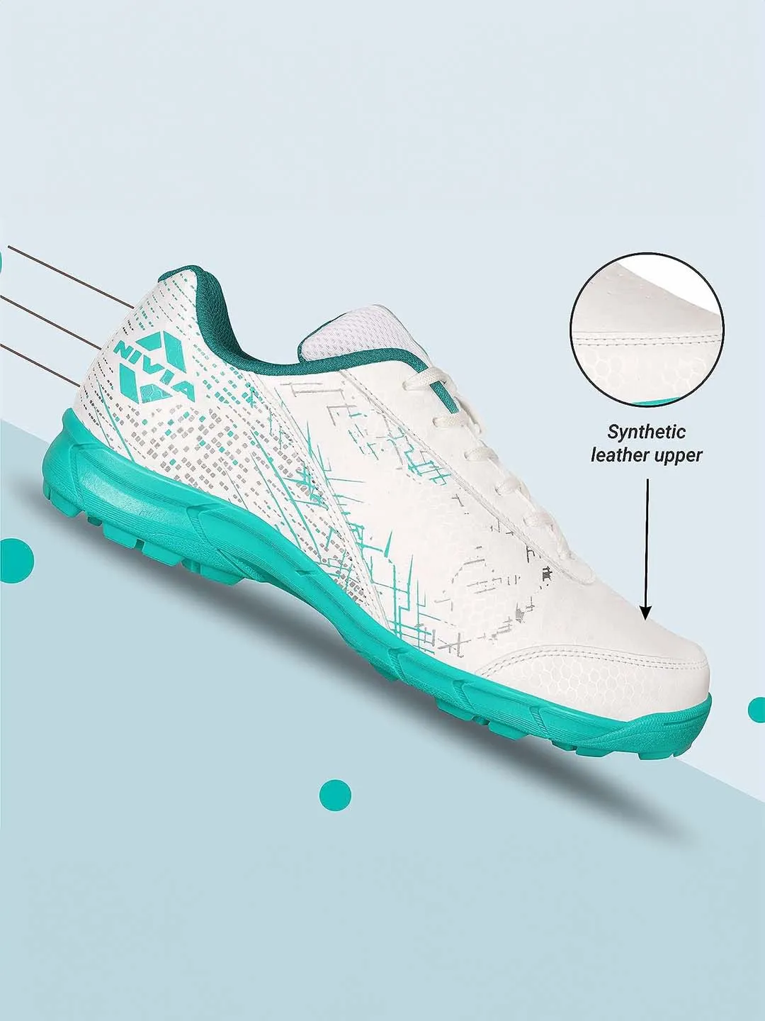 Nivia Bounce Cricket Shoe For Men With Synthetic Leather Upper/Sports Shoes/Eva Sockliner For Sports/ (White/Turquoise)