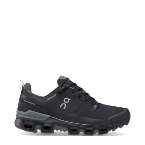 On Women's Cloudwander Waterproof Low Hiking Shoes in Black/Eclipse On Women's Cloudwander Waterproof Low Hiking Shoes in Black/Eclipse