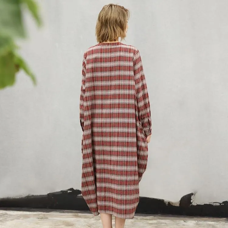 Oversized Plaid Midi Dress