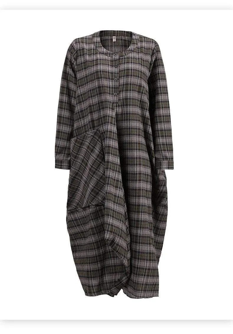 Oversized Plaid Midi Dress
