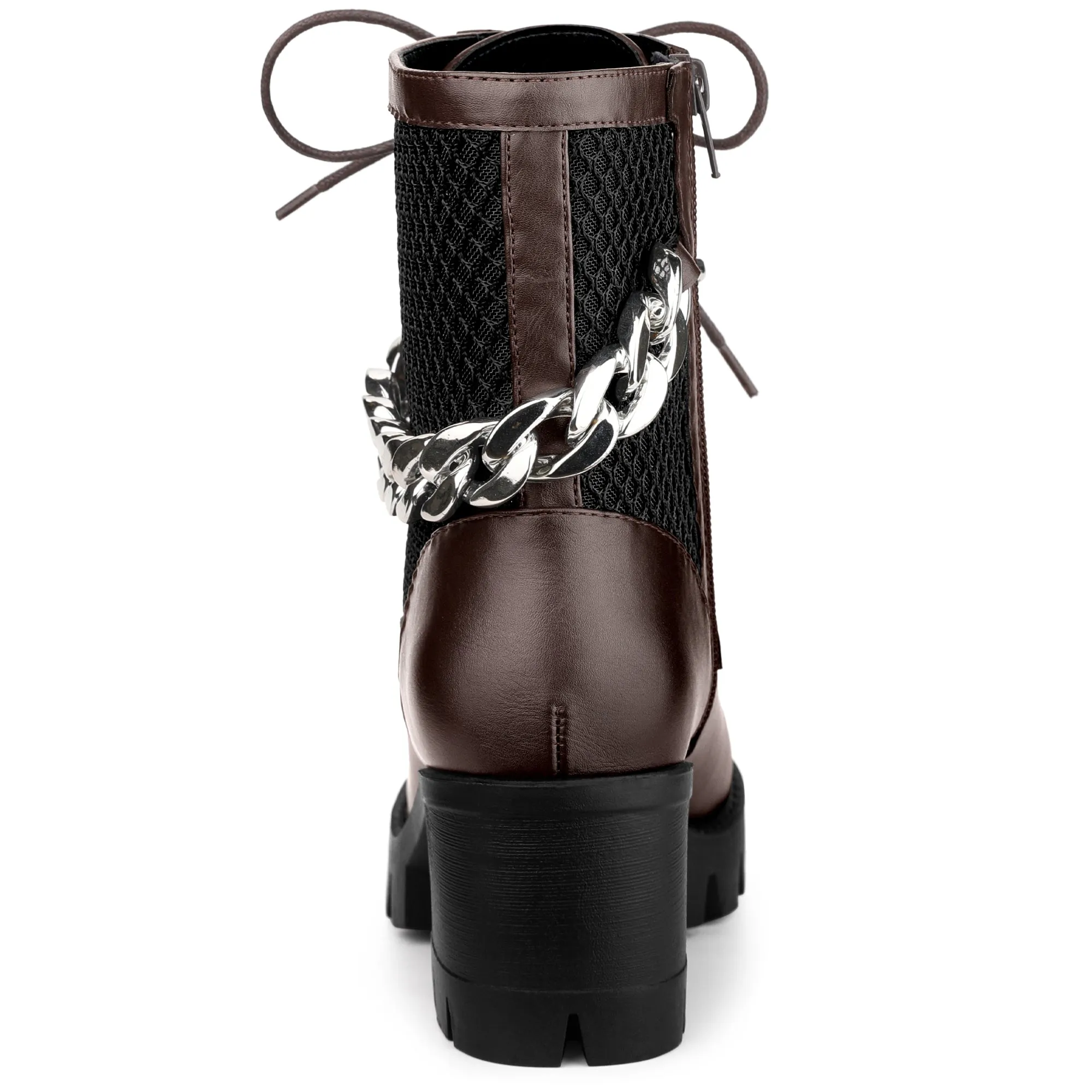 Platform Silver Chain Decor Chunky Heel Combat Boots