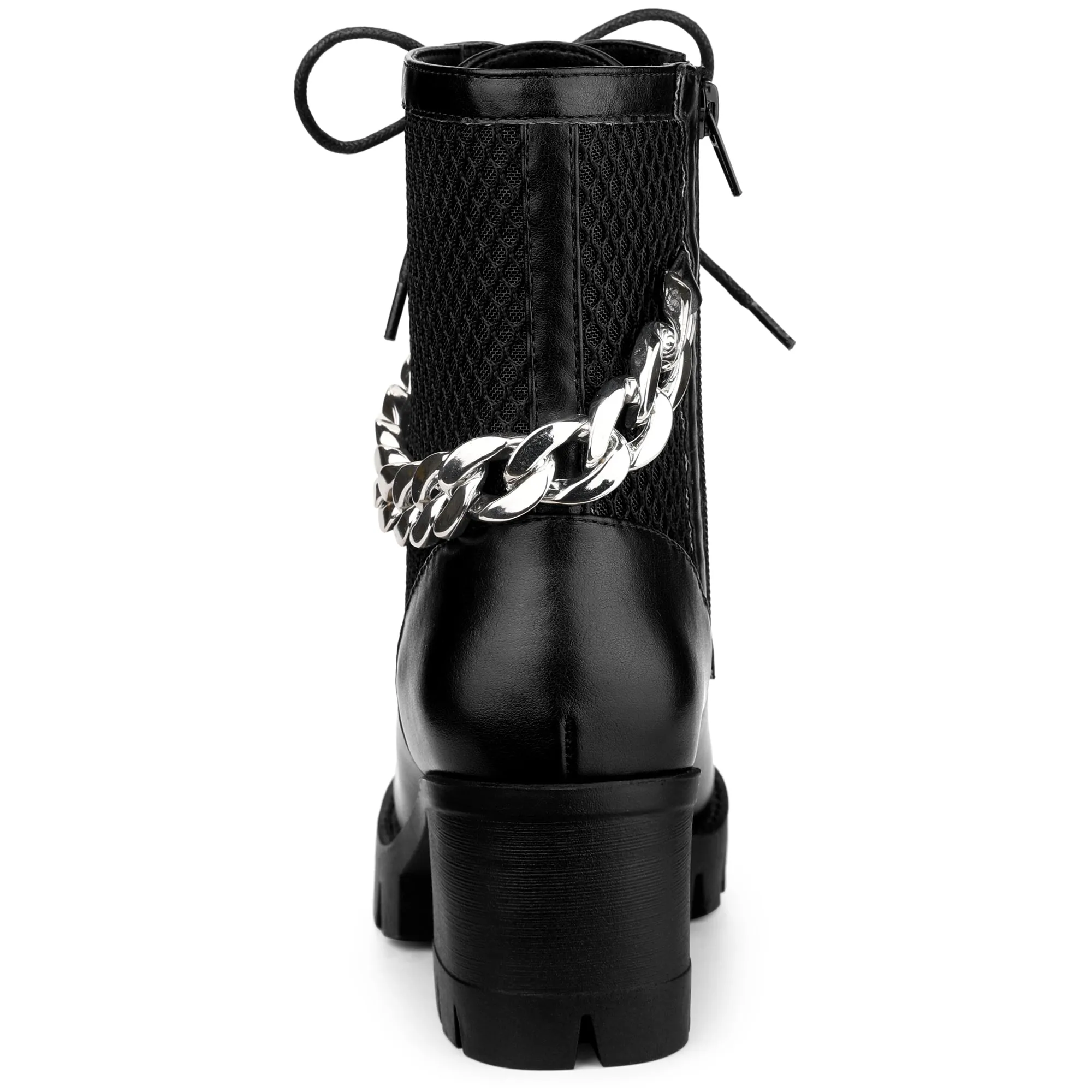 Platform Silver Chain Decor Chunky Heel Combat Boots