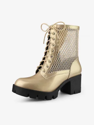 Platform Silver Chain Decor Chunky Heel Combat Boots