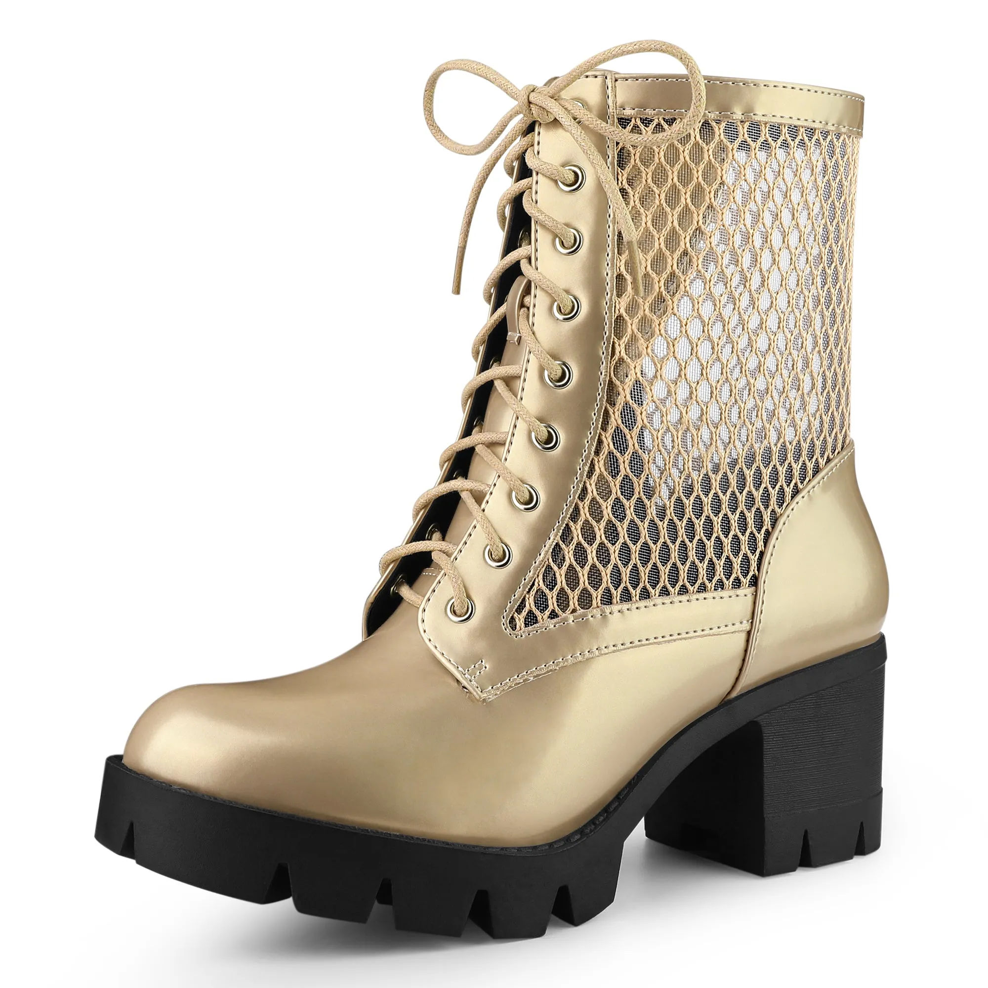 Platform Silver Chain Decor Chunky Heel Combat Boots