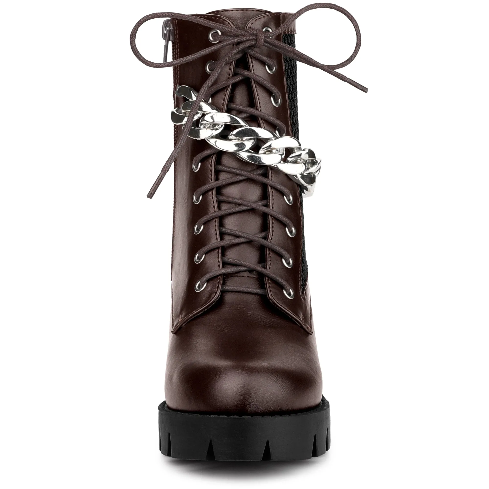 Platform Silver Chain Decor Chunky Heel Combat Boots